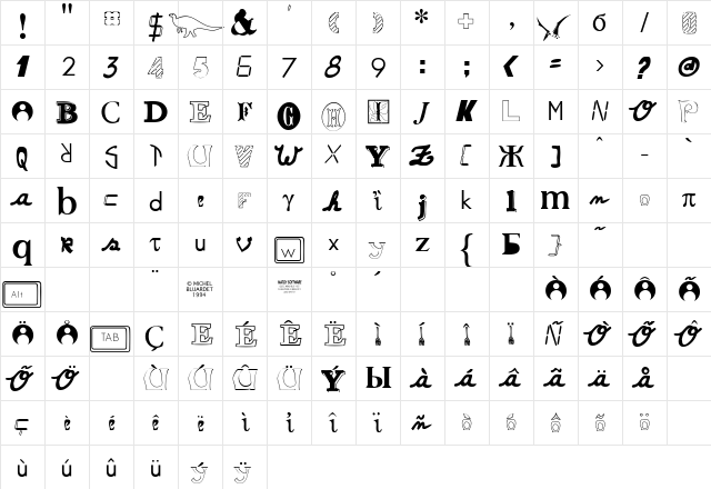 Le BlackMail Regular  glyph index