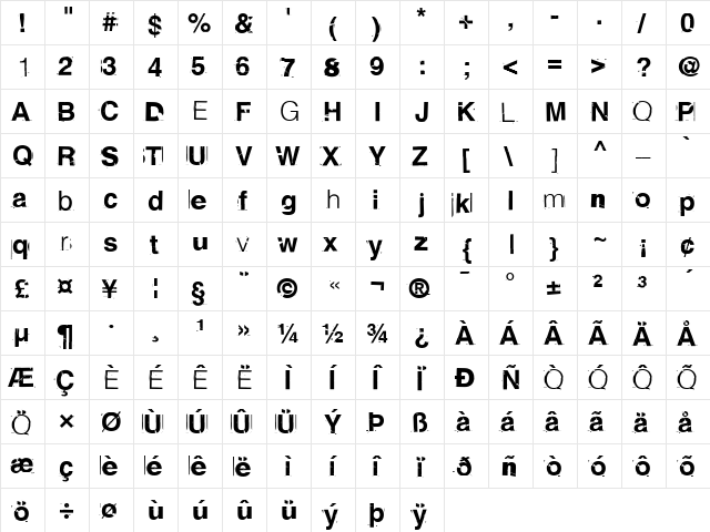 Falseidol Regular  glyph index