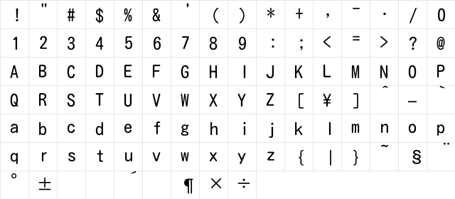 MotoyaLMaru W3 mono  glyph index