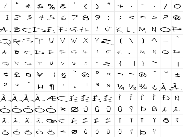 BackScratcher Regular  glyph index