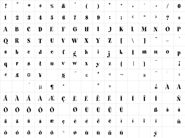 Spumoni Regular  glyph index