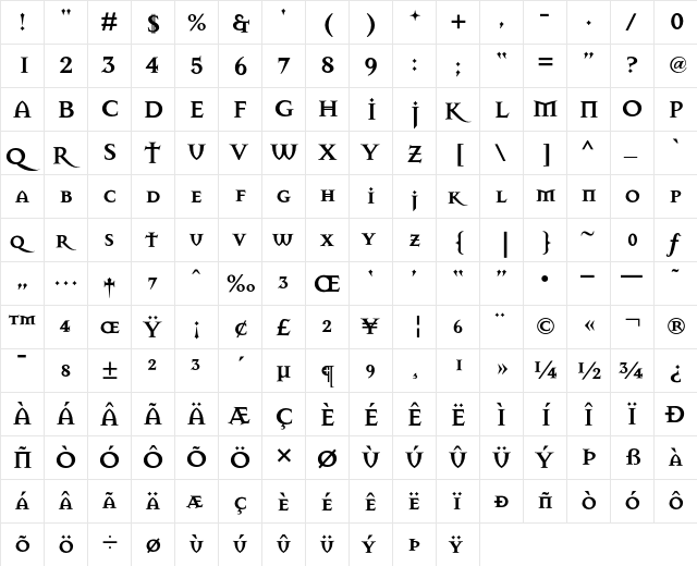 Mason Bold  glyph index