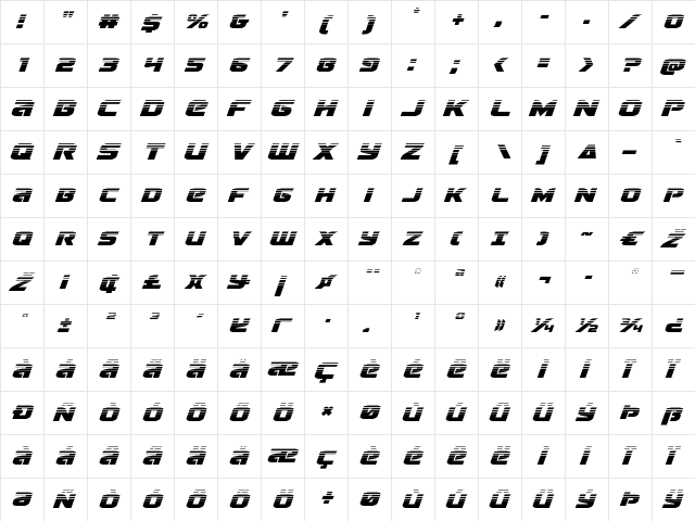 Terran Halftone Italic Italic  glyph index