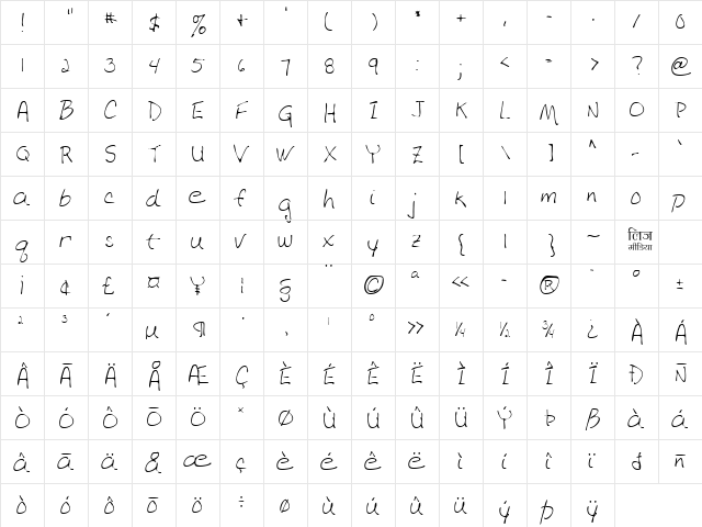 LEHN070 Regular  glyph index