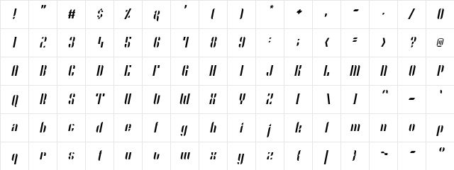 O'line Italic Italic  glyph index
