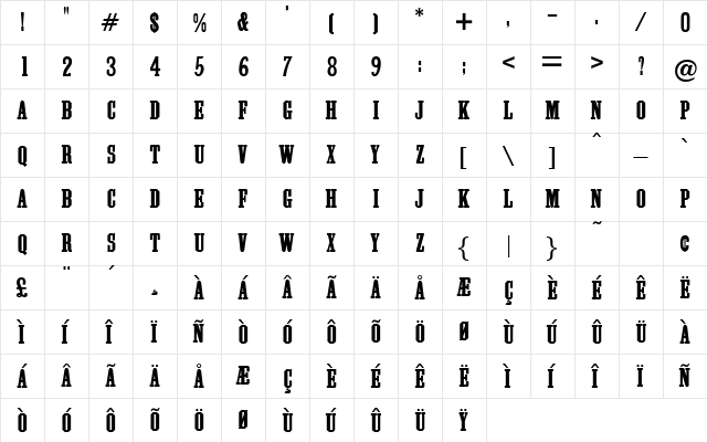 Greenwood Regular  glyph index