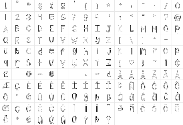 KG Shake it Off Outline Regular  glyph index