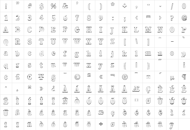 CalgaryOutline Bold  glyph index