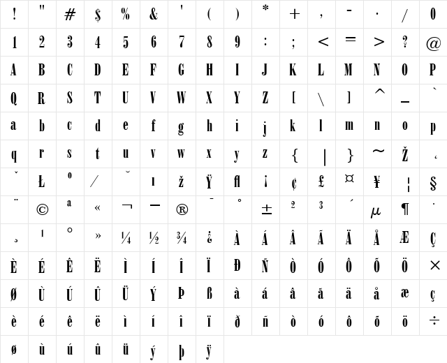 Onyx Regular  glyph index