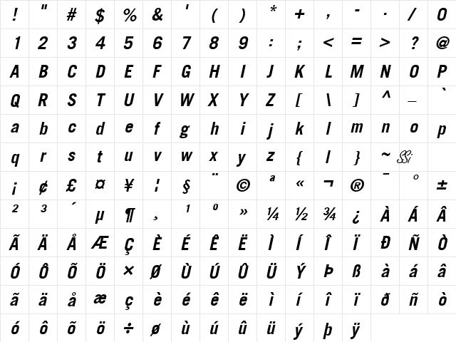 Commerce Black SSi Bold Italic  glyph index