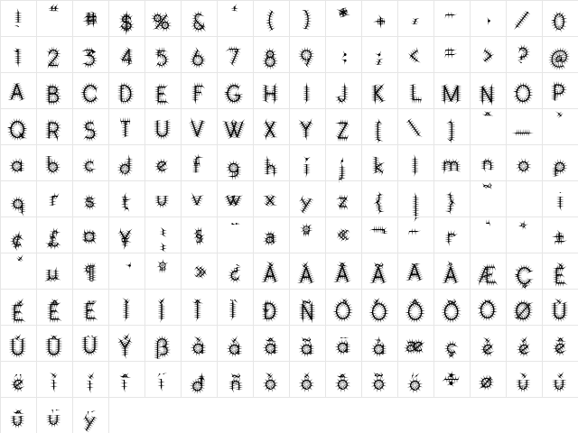 CennerikSpiked Regular  glyph index