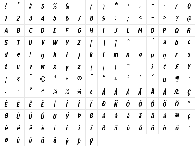 Expressway Cd Sb Italic  glyph index
