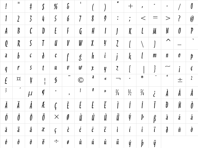 Scarborough ITC Light  glyph index