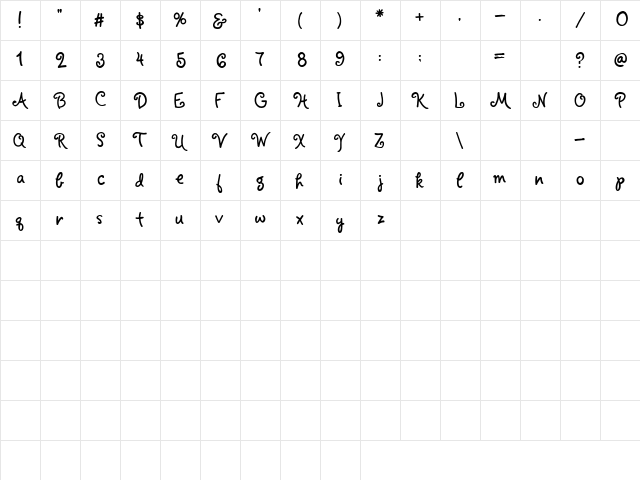 2Peas Miss Happy Regular  glyph index