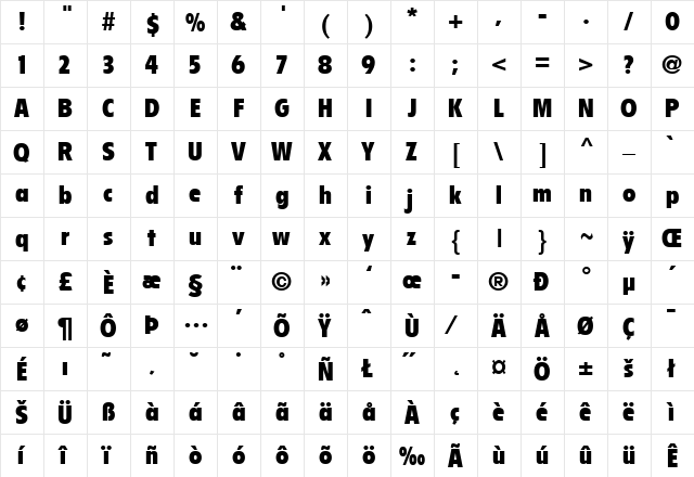 Flyer-BlackCondensed Regular  glyph index