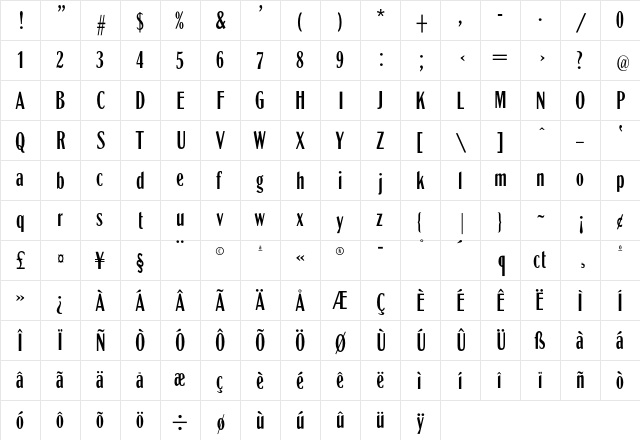 GlobeExCondL Regular  glyph index
