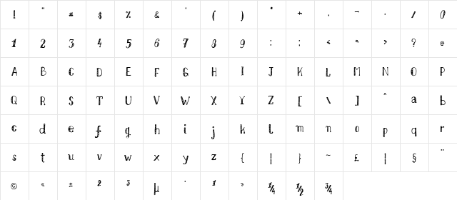 NikolaidisHand Regular  glyph index