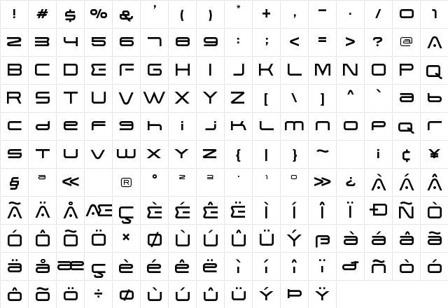 Nucleo Regular  glyph index