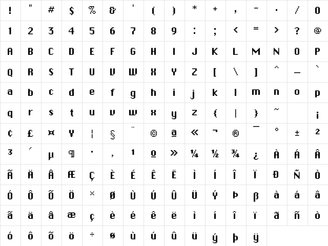 Euxoi Regular  glyph index