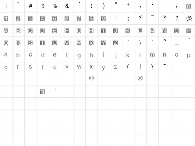 Guck Regular  glyph index