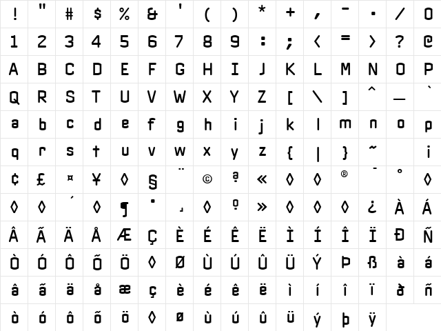 Clicker Regular  glyph index