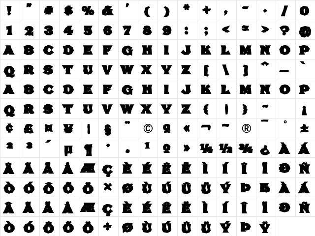 FHA Brokn Gothic BustdD NC Regular  glyph index