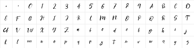 Candice Slanted  glyph index