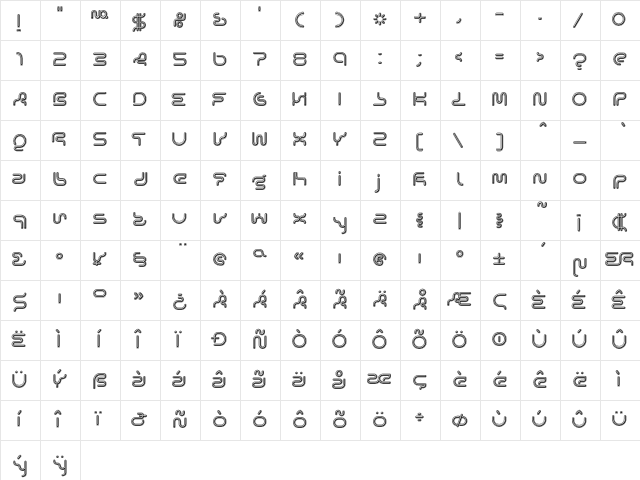 Lexigraph B  glyph index