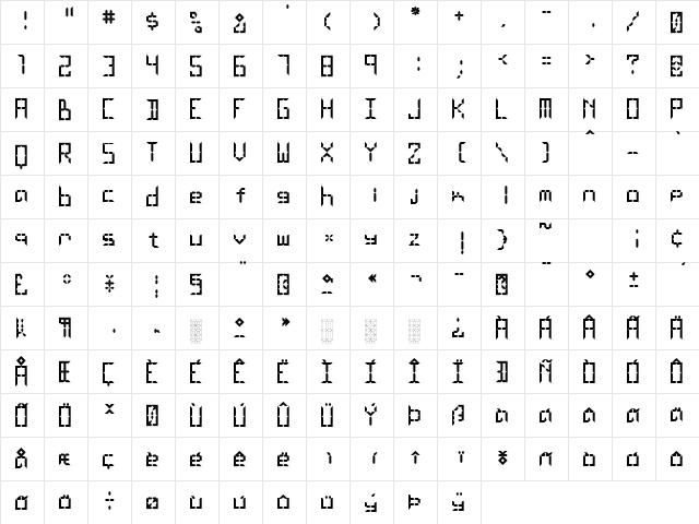 LEaD Lights Regular  glyph index