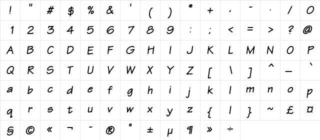 EskizTwo-BoldOblique Regular  glyph index