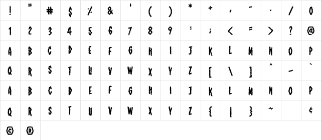 ShallowGrave BB Regular  glyph index