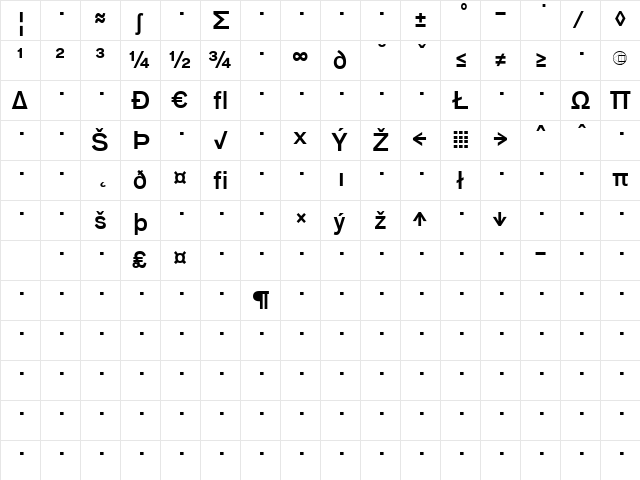Bau-MediumExpert Regular  glyph index