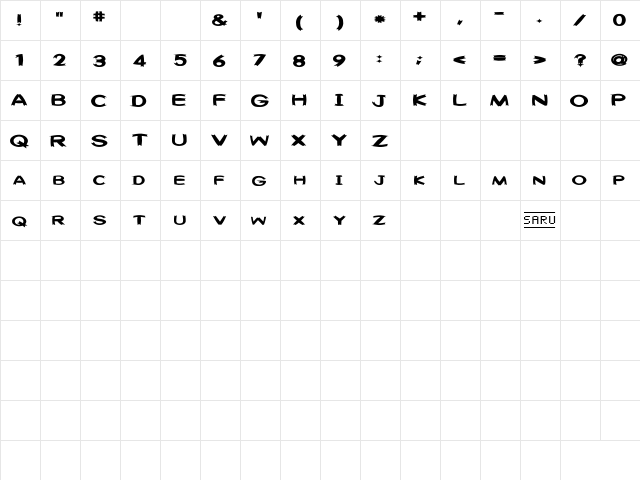Washable (sRB) Regular  glyph index