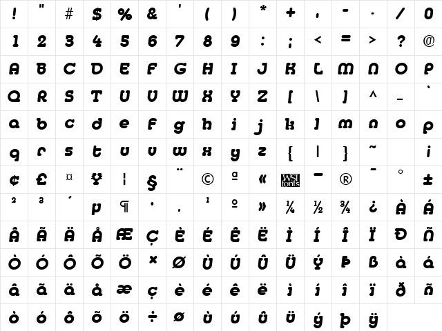 MedflyHeavy Regular  glyph index