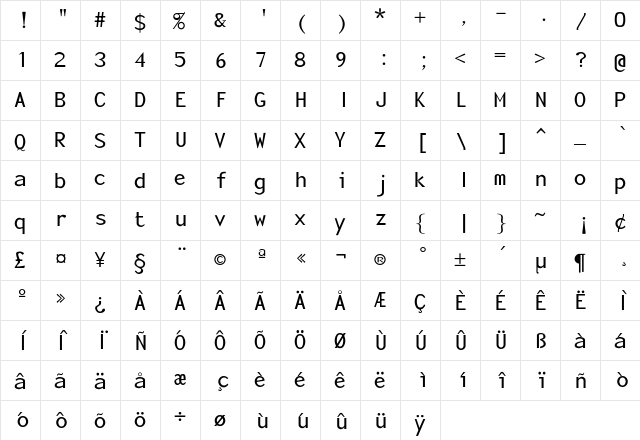 Monotony Regular  glyph index
