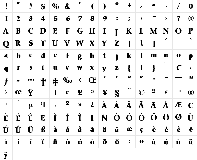 Marathon-ExtraBold Regular  glyph index