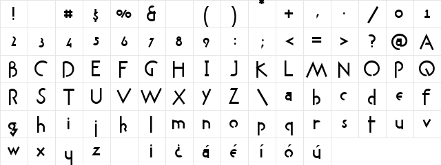 Aliance Regular  glyph index