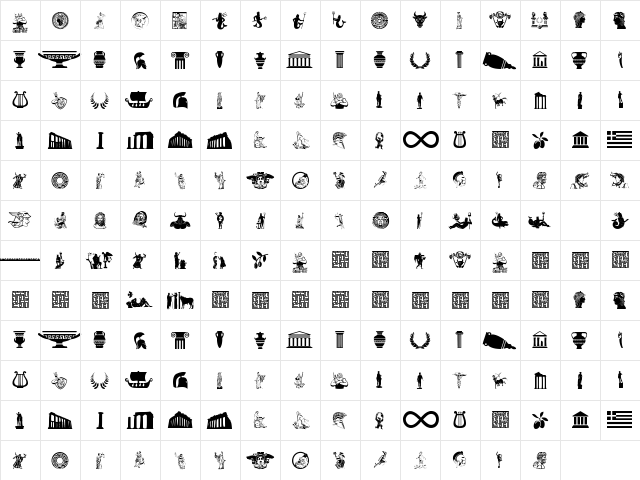 Greek Mythology Regular  glyph index