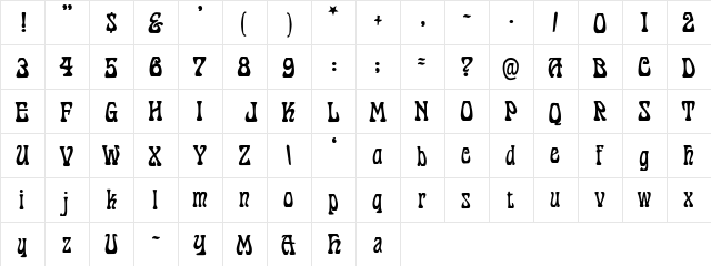 Cordeballet Regular  glyph index