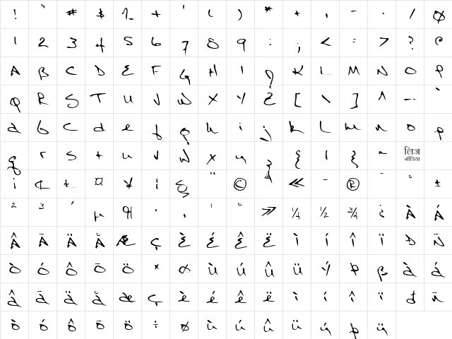 LEHN086 Regular  glyph index