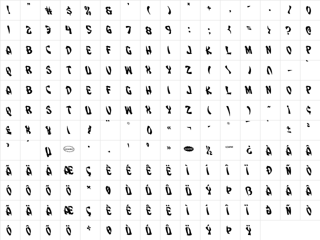 Egg Roll Leftalic Italic  glyph index