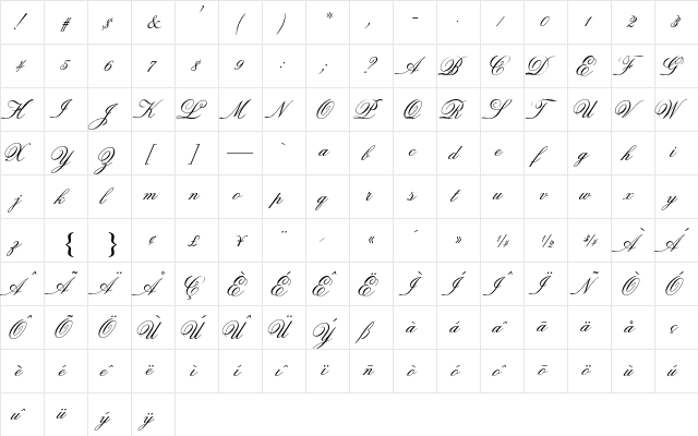 Old Fashion Script AT Regular  glyph index