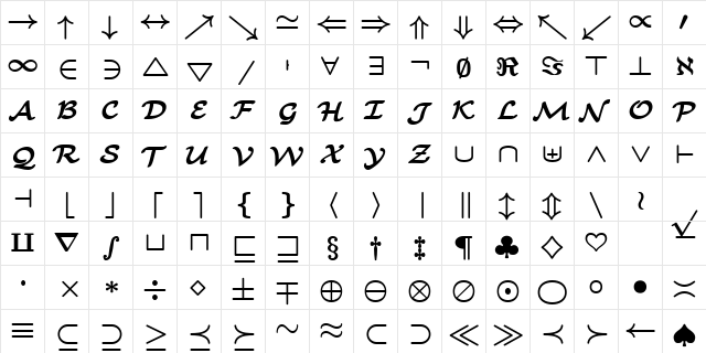 cmbsy8 Regular  glyph index