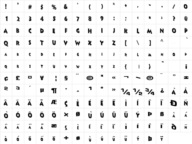 Mid Regular  glyph index