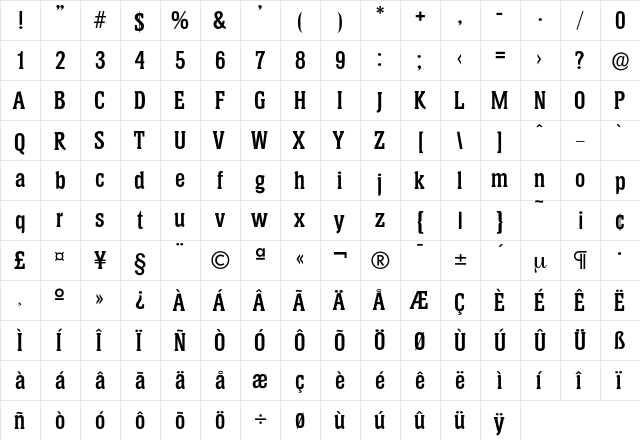 Helium-DemiBold Regular  glyph index