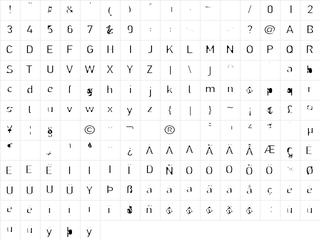 LillSnase Regular  glyph index