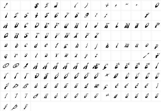 FZ JAZZY 17 ITALIC Normal  glyph index