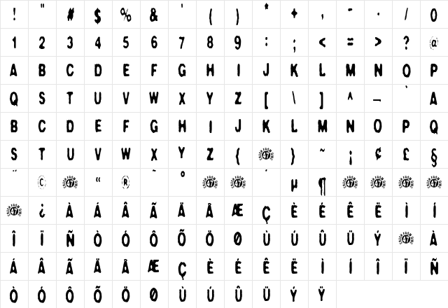 Crush No. 47 Regular  glyph index