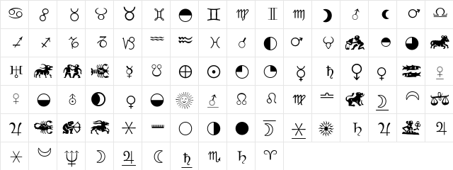 Astrology P01  glyph index