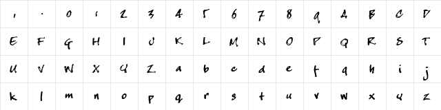 crappyJoe Regular  glyph index